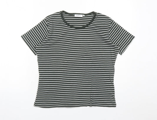Yessica Womens Green Striped 100% Cotton Basic T-Shirt Size XL Round Neck