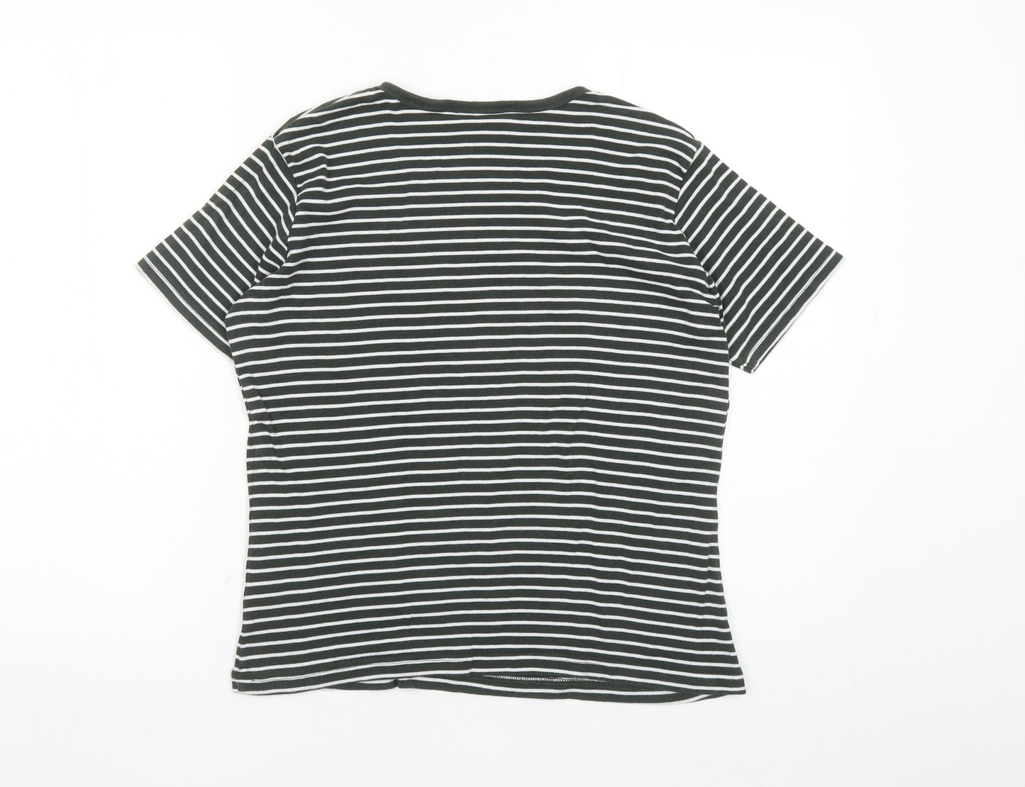 Yessica Womens Green Striped 100% Cotton Basic T-Shirt Size XL Round Neck