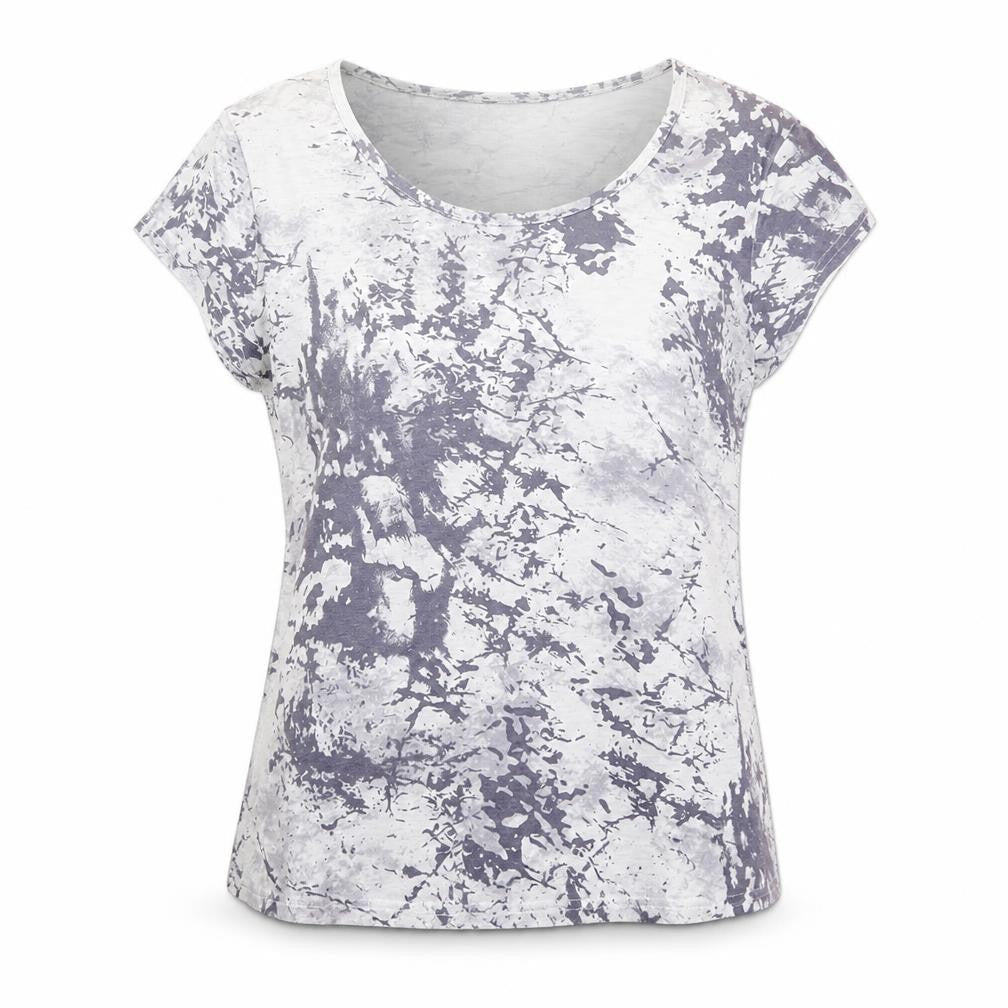 C M D Womens Grey Geometric Viscose Basic T-Shirt Size 14 Round Neck