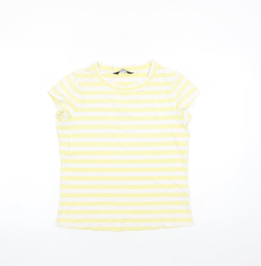Espresso Womens Yellow Striped Cotton Basic T-Shirt Size 14 Round Neck