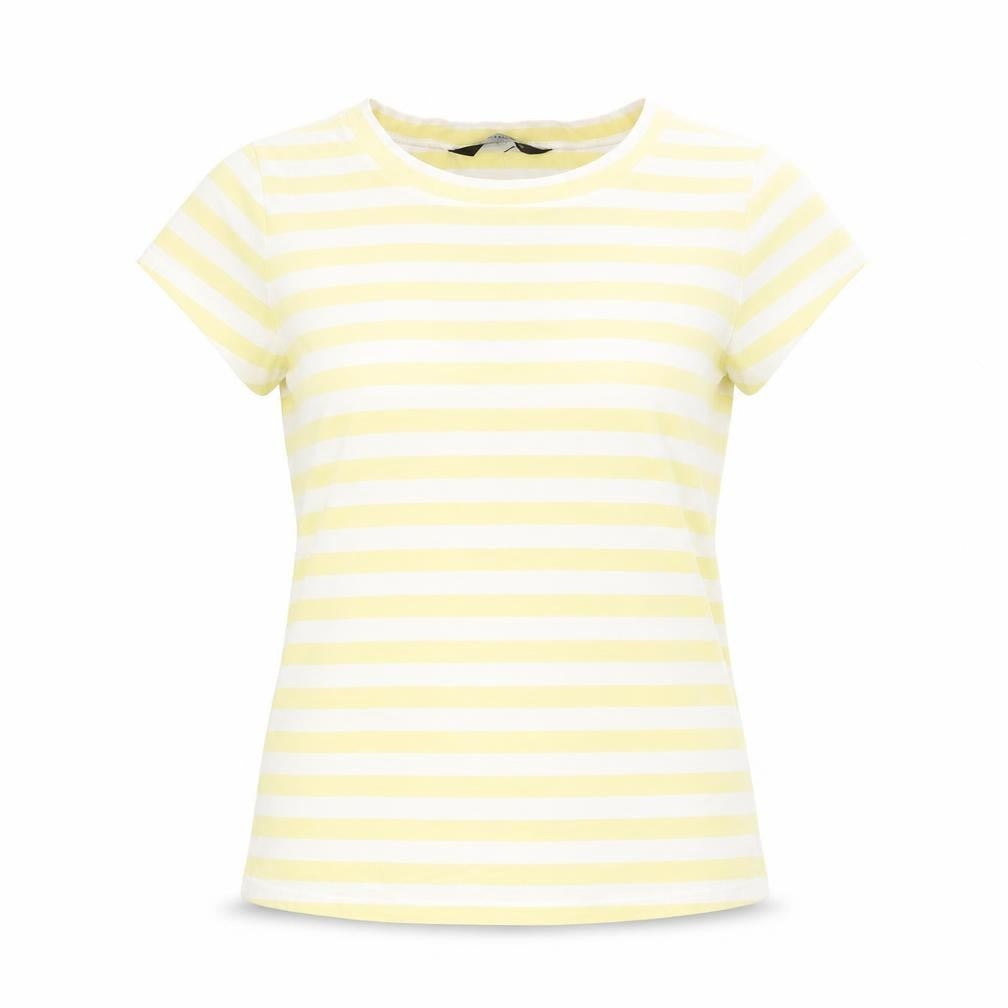 Espresso Womens Yellow Striped Cotton Basic T-Shirt Size 14 Round Neck