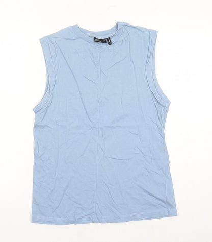 Additional front view of ASOS women’s blue 100% cotton basic tank, size UK 6, round neck
