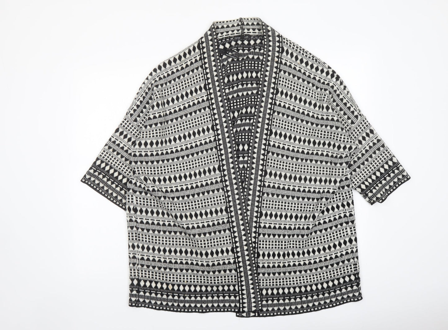 Warehouse Womens Black V-Neck Geometric Acrylic Cardigan Jumper Size M
