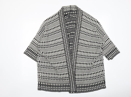 Warehouse Womens Black V-Neck Geometric Acrylic Cardigan Jumper Size M