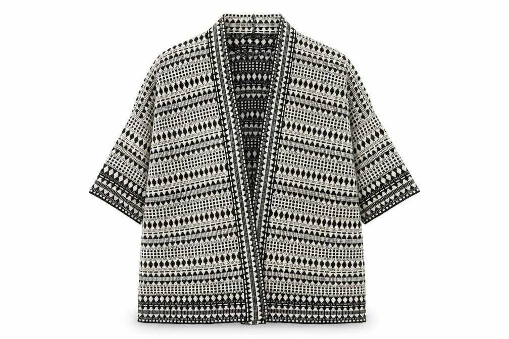 Warehouse Womens Black V-Neck Geometric Acrylic Cardigan Jumper Size M