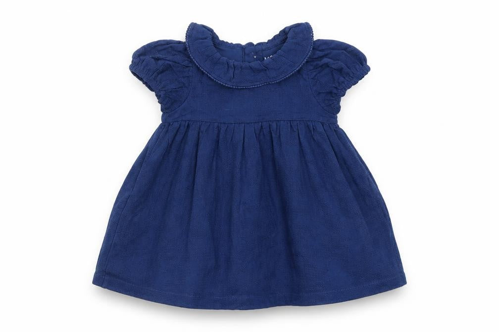 Marks & Spencer Girls Blue Cotton A-Line Size 3-6 Months Collared Button