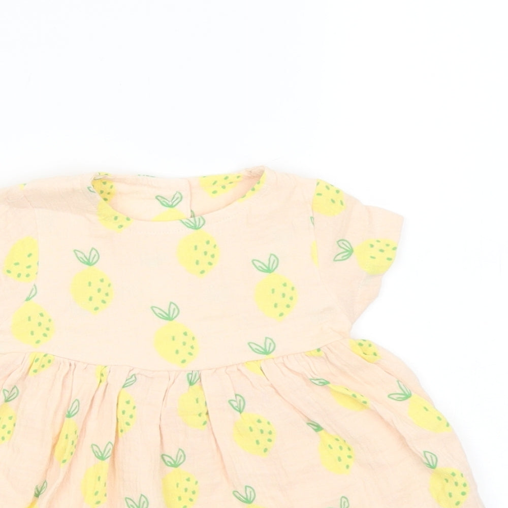 Marks and Spencer Girls Pink Geometric Polyester A-Line Size 3-6 Months Crew Neck Button