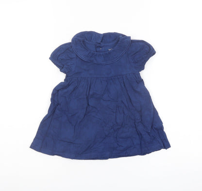 Additional front view of Marks & Spencer girls’ blue cotton a-line, size 3-6, months collared button