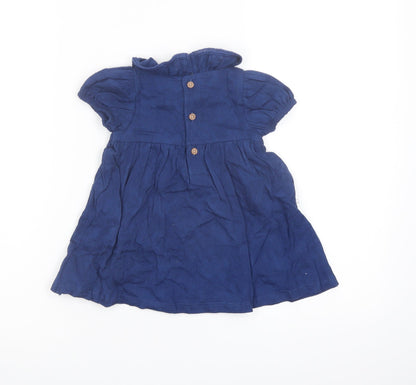 Back view of Marks & Spencer girls’ blue cotton a-line, size 3-6, months collared button