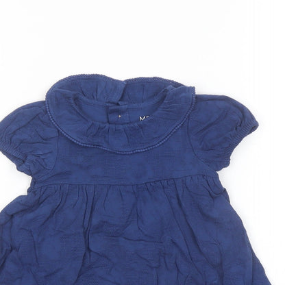 Close-up detail of Marks & Spencer girls’ blue cotton a-line, size 3-6, months collared button