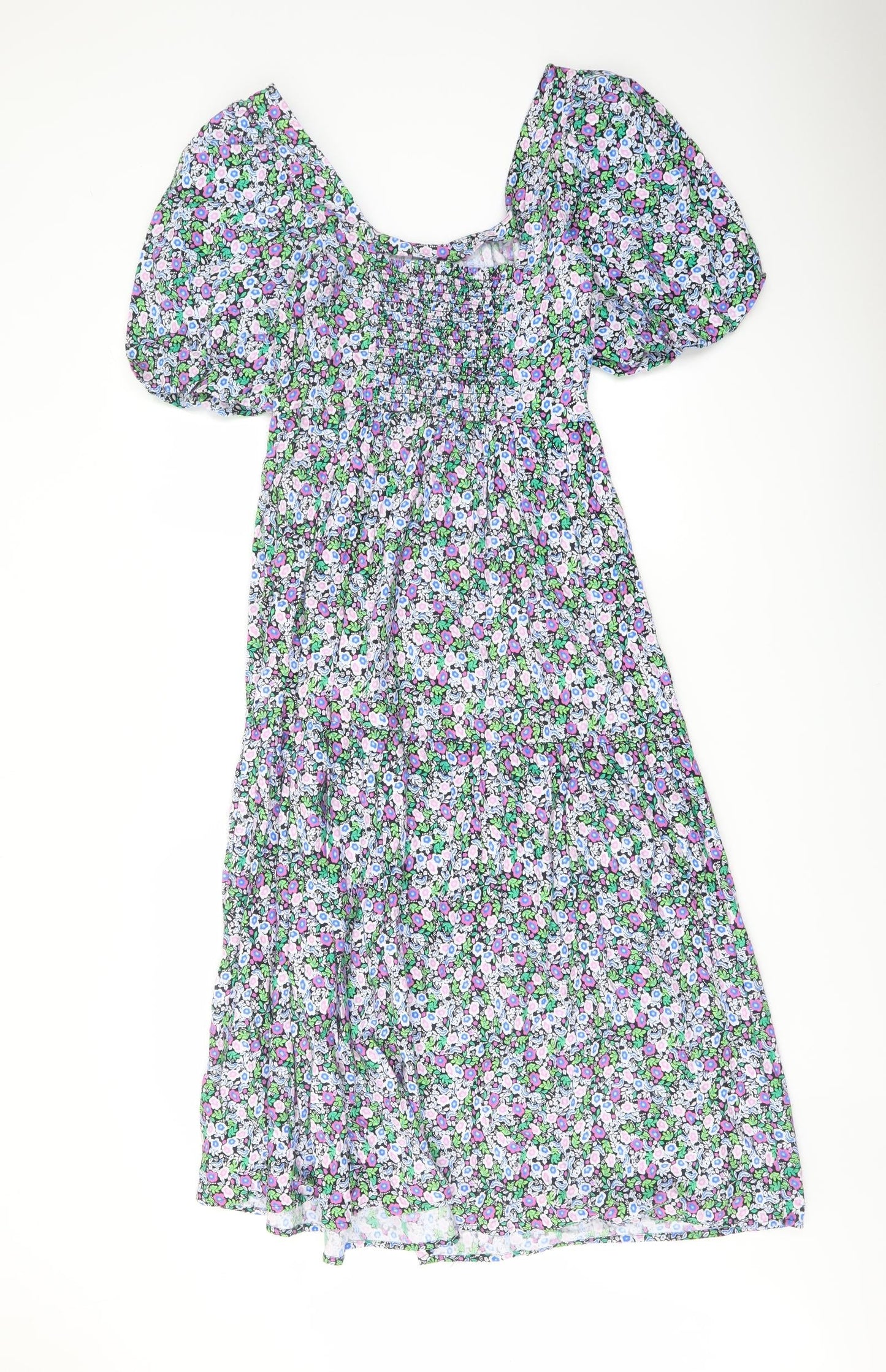 Marks and Spencer Womens Multicoloured Floral Cotton A-Line Size 8 Square Neck Pullover