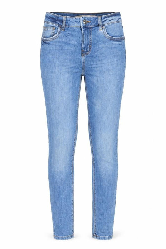 Front view of Denim & Co. women’s blue cotton skinny jeans, size UK 8, 30-inch leg regular button