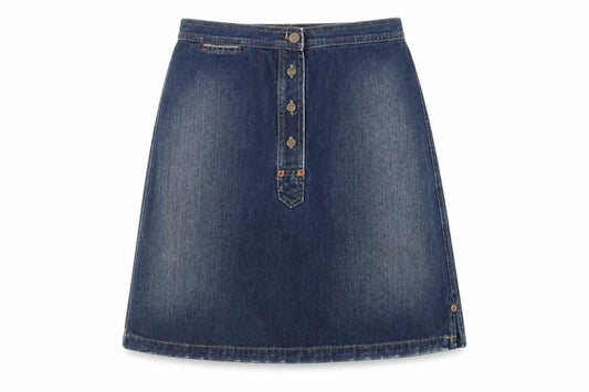 United Colors of Benetton Womens Blue Cotton A-Line Skirt Size 12 Button