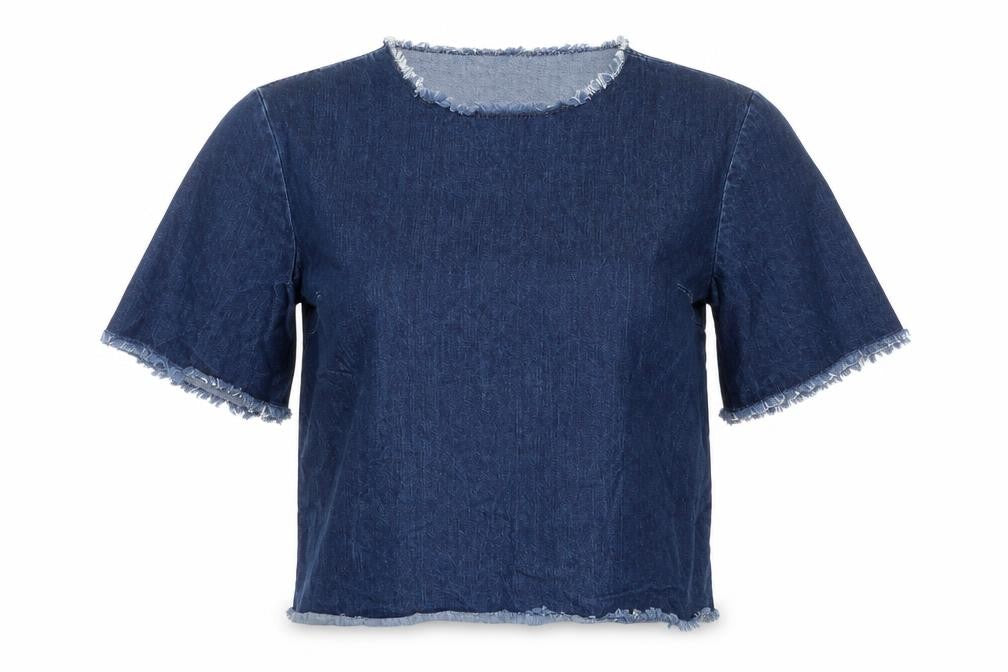 Topshop Womens Blue Cotton Basic Blouse Size 10 Crew Neck