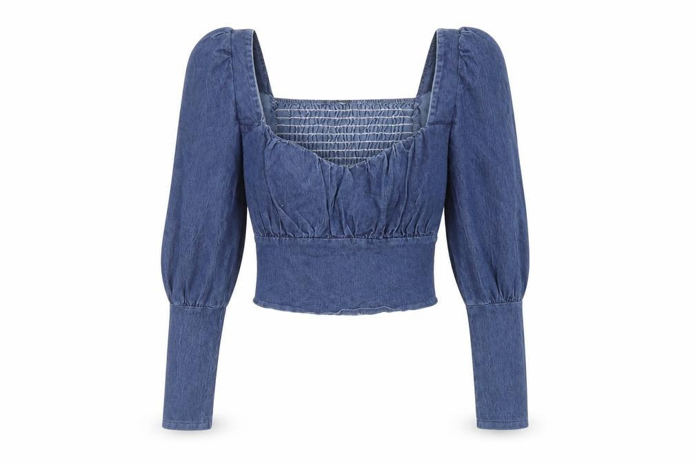 Boohoo Women's Blue Cropped Blouse - Size 12