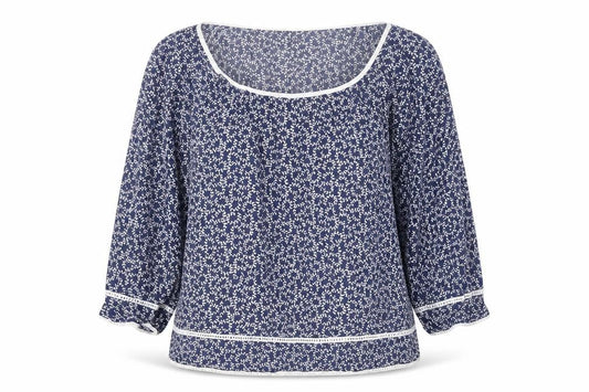 Boho Australia Women's Blue Floral Tunic Blouse, Size S
