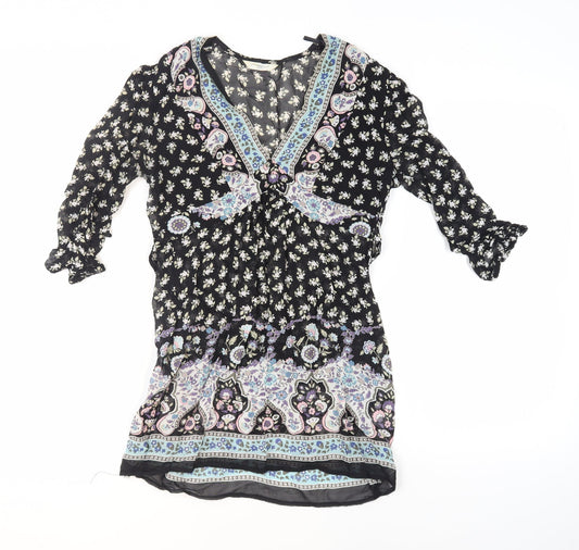 New Look Women's Black Floral Tunic Blouse, Size 10