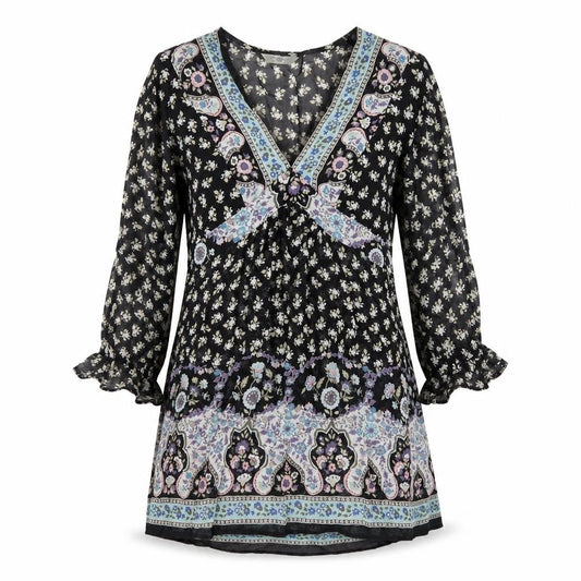 New Look Women's Black Floral Tunic Blouse, Size 10