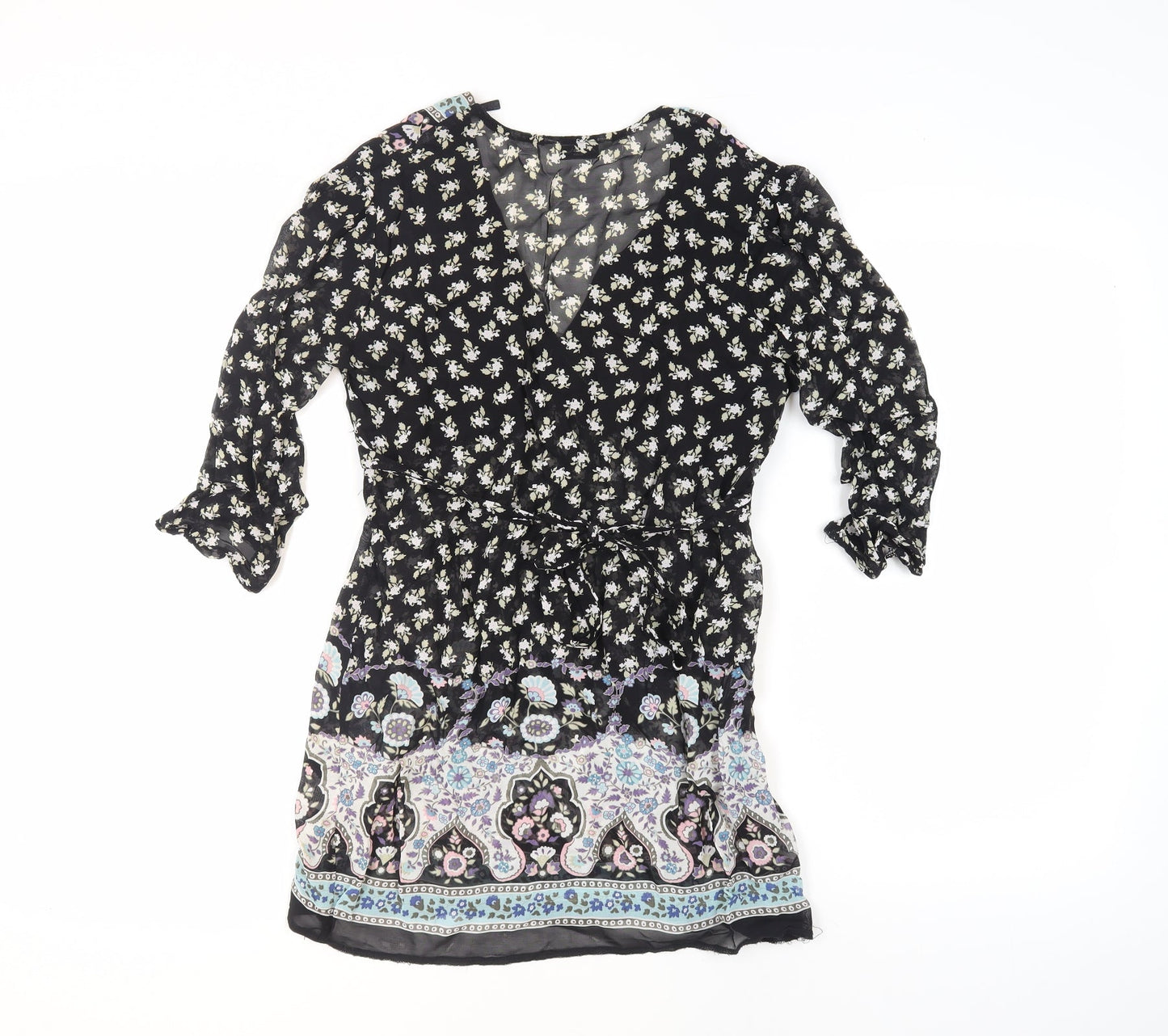 New Look Women's Black Floral Tunic Blouse, Size 10
