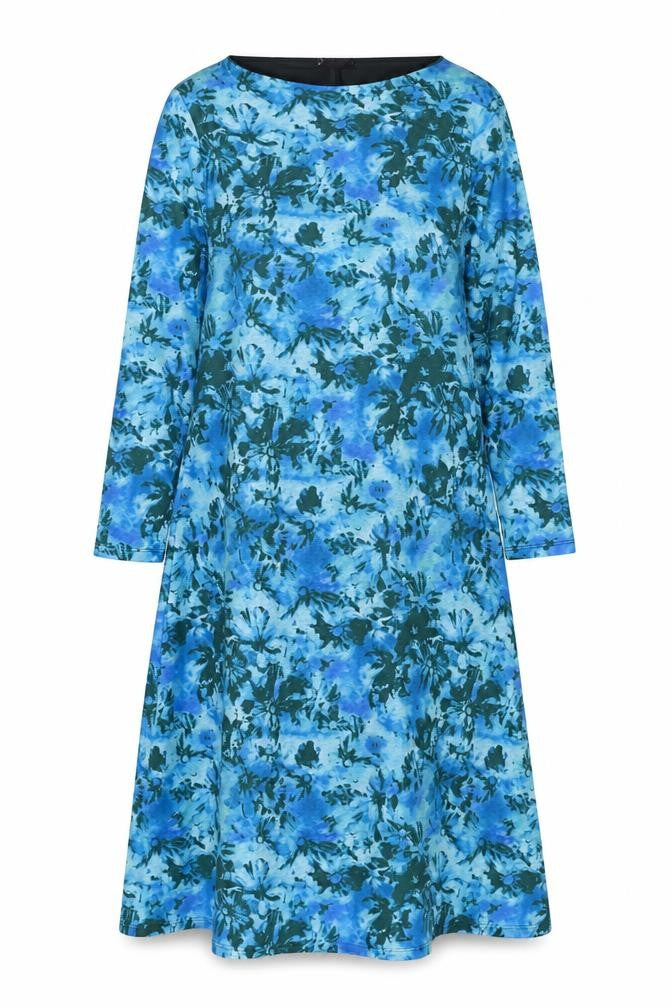 Marks & Spencer Womens Blue Floral Polyester A-Line Size 12 Square Neck Pullover