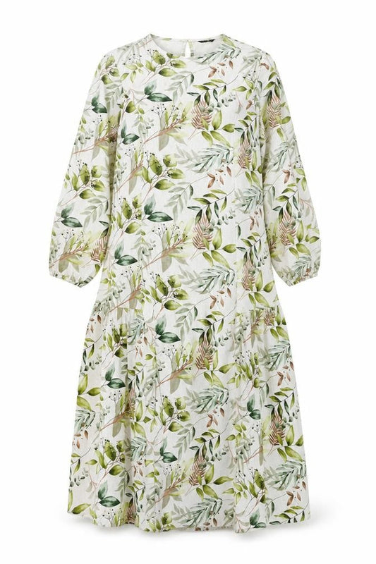 SPLASH Womens Multicoloured Geometric Viscose Maxi Size 10 Round Neck Button - Plant Print Smocked Beaded Belt