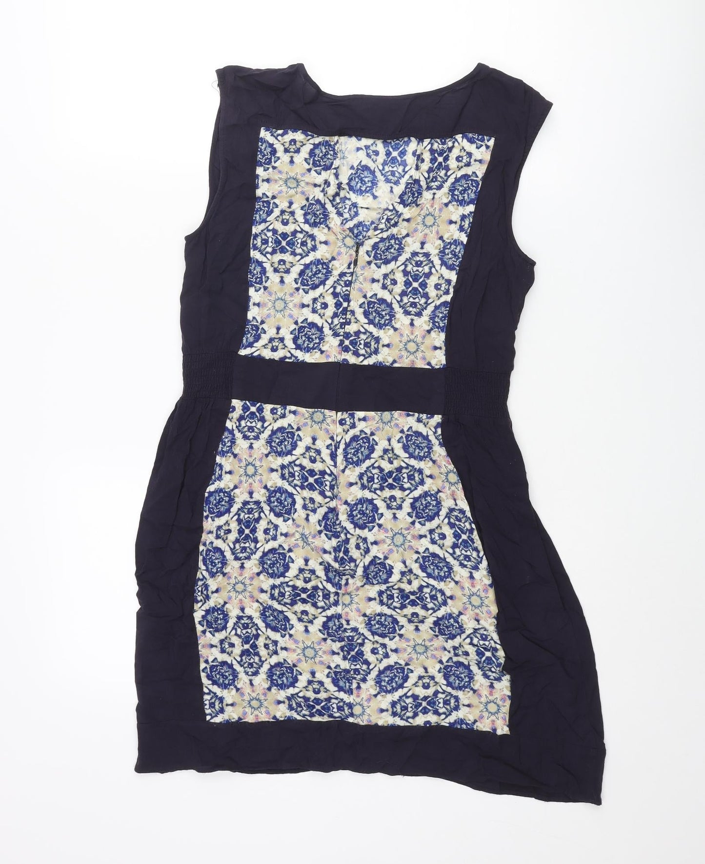Warehouse Womens Blue Viscose Shift Size 12 Round Neck Pullover - Geometric Print