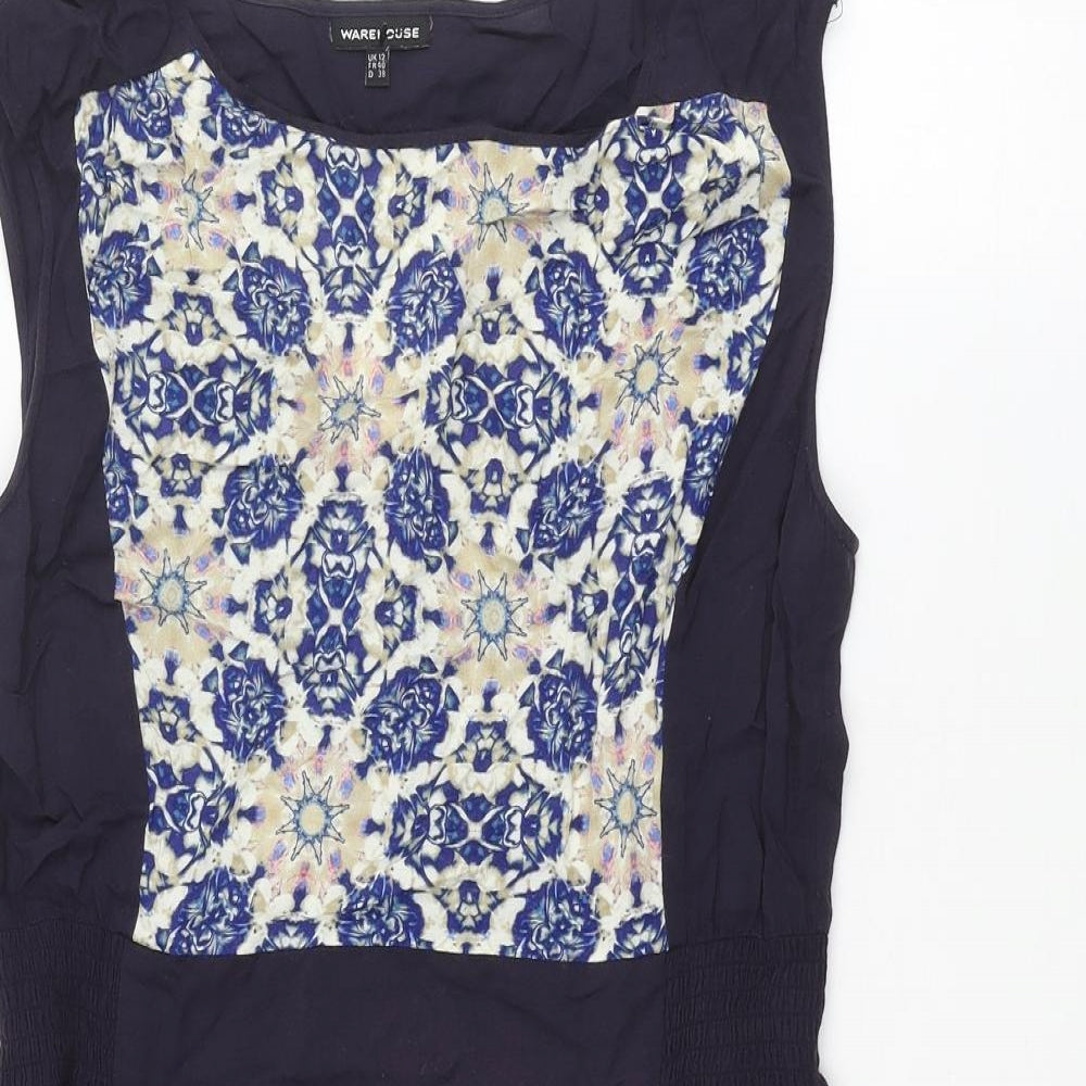 Warehouse Womens Blue Viscose Shift Size 12 Round Neck Pullover - Geometric Print
