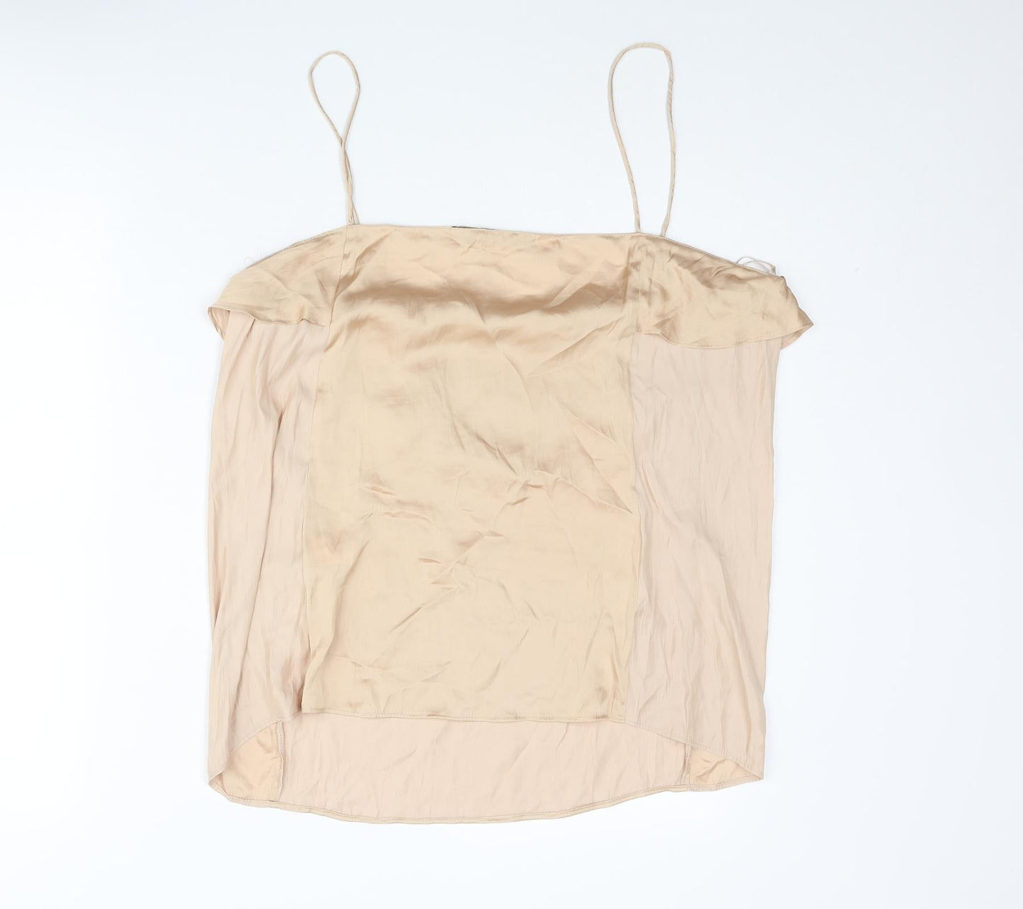 Zara Womens Beige Polyester Camisole Blouse Size XL Scoop Neck - Frill