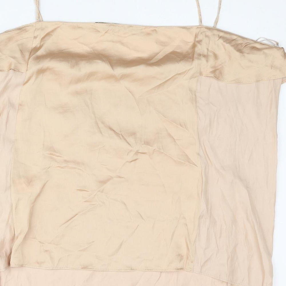 Zara Womens Beige Polyester Camisole Blouse Size XL Scoop Neck - Frill