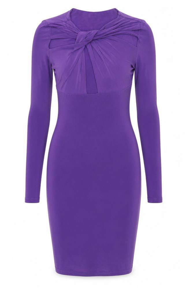 Boohoo Womens Purple Polyester Bodycon Size 8 Round Neck Pullover - Knot Detail