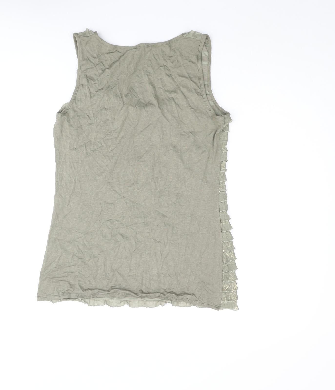 Red Herring Womens Green Polyester Camisole Blouse Size 14 Scoop Neck - Frill Detail