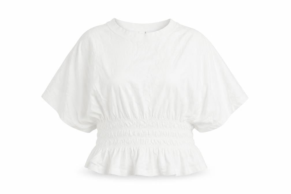 H&M Womens White Cotton Basic Blouse Size 2XL Round Neck - Rouched Peplum