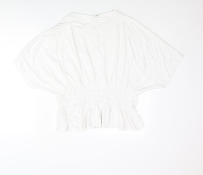 H&M Womens White Cotton Basic Blouse Size 2XL Round Neck - Rouched Peplum