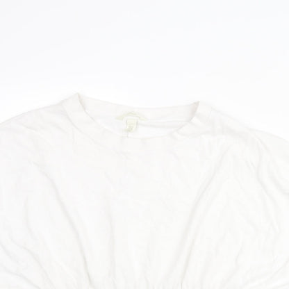 H&M Womens White Cotton Basic Blouse Size 2XL Round Neck - Rouched Peplum