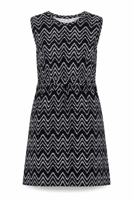 Warehouse Womens Blue Geometric Viscose Shift Size 12 Round Neck Pullover - Drawstring Waist
