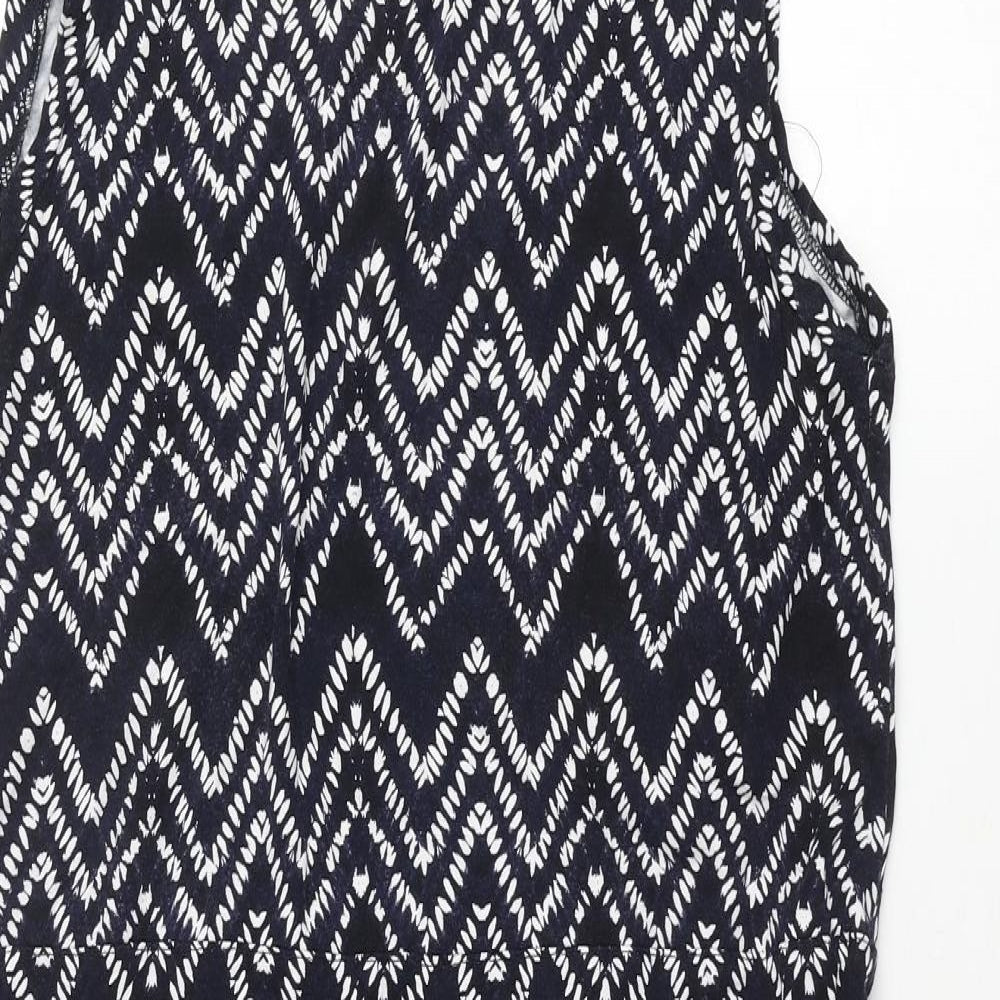 Warehouse Womens Blue Geometric Viscose Shift Size 12 Round Neck Pullover - Drawstring Waist