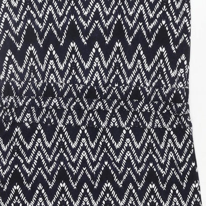 Warehouse Womens Blue Geometric Viscose Shift Size 12 Round Neck Pullover - Drawstring Waist