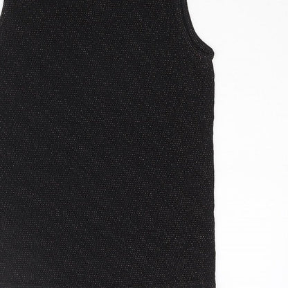 Brand and care label for D'Lisle girls’ black nylon camisole blouse, size 12, years mock neck button - keyhole neck glitter