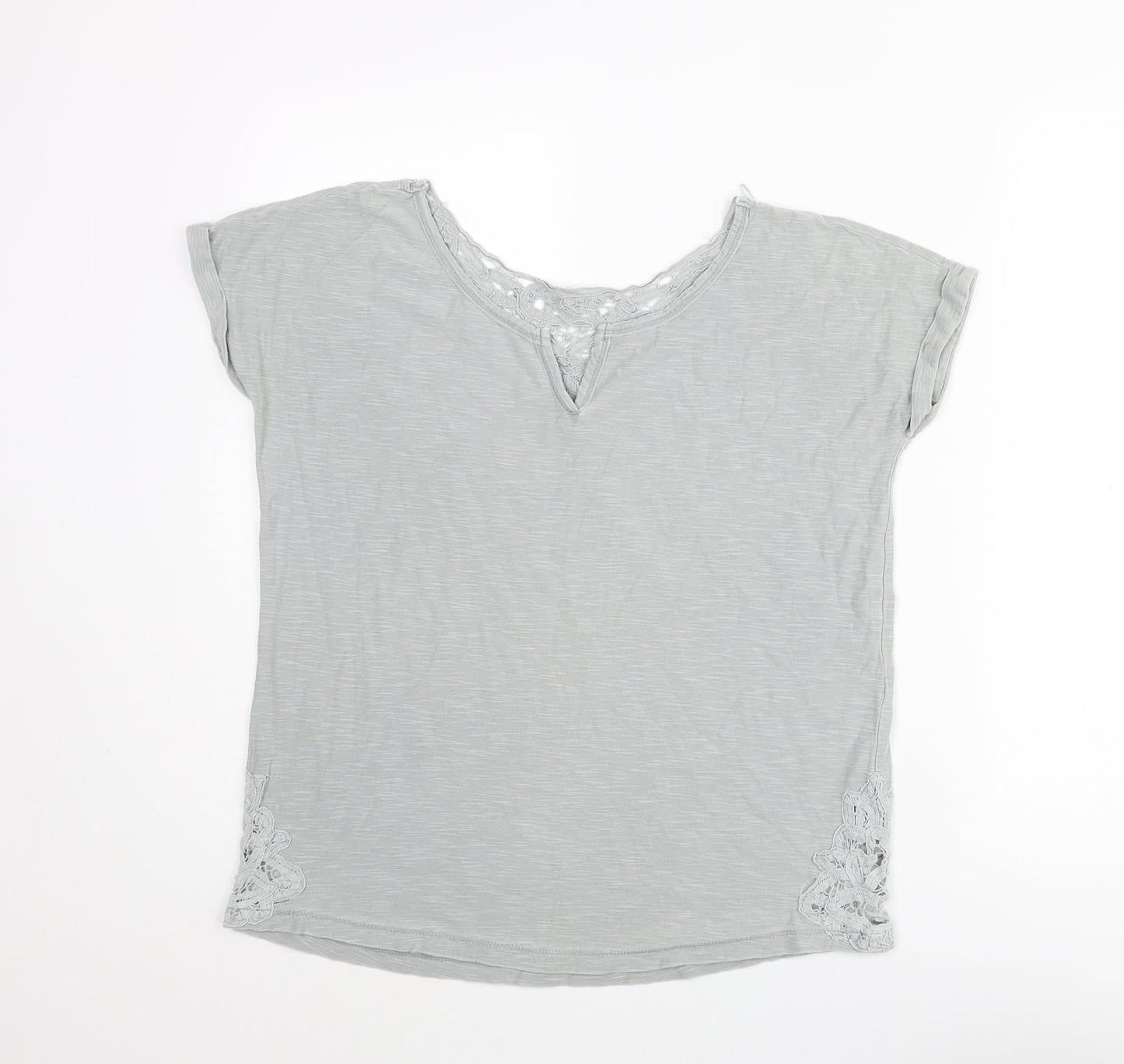 NEXT Womens Grey Cotton Basic Blouse Size 6 V-Neck - Lace Detail