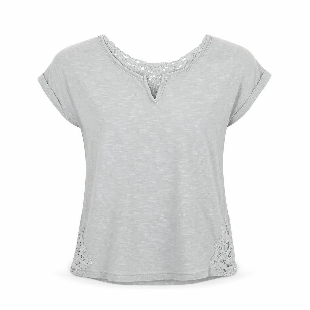 NEXT Womens Grey Cotton Basic Blouse Size 6 V-Neck - Lace Detail
