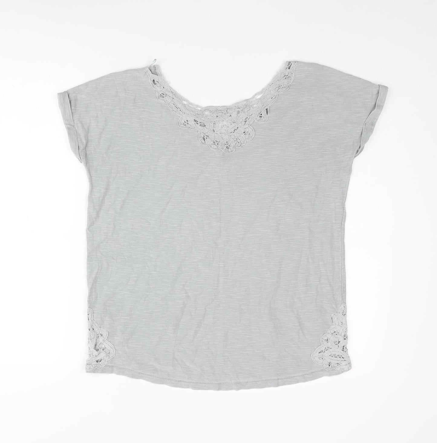 NEXT Womens Grey Cotton Basic Blouse Size 6 V-Neck - Lace Detail