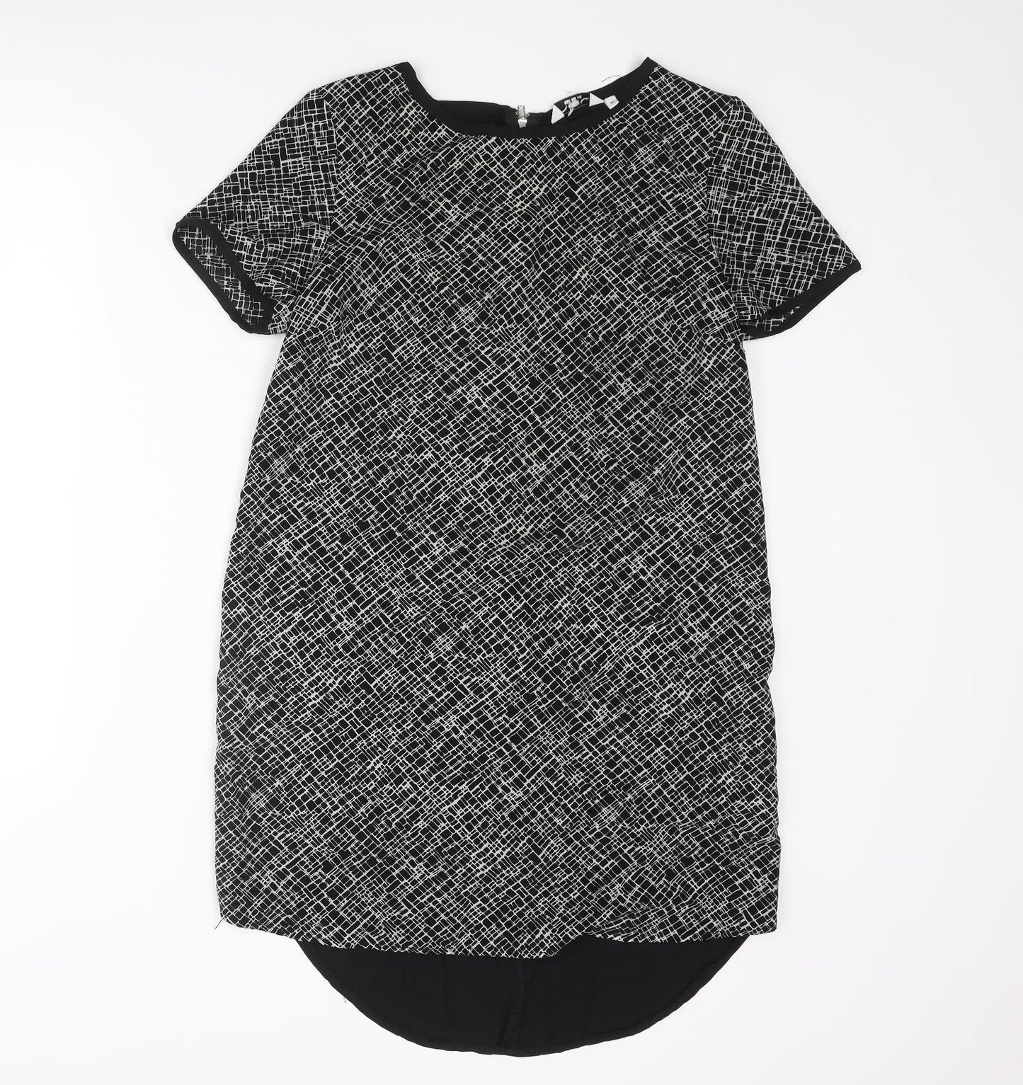 New Look Womens Black Polyester Shift Size 12 Round Neck Zip - Geometric Print
