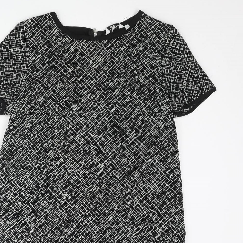 New Look Womens Black Polyester Shift Size 12 Round Neck Zip - Geometric Print
