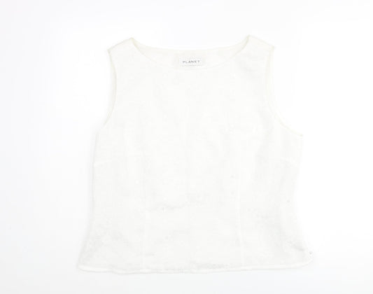 Planet Womens White Floral Polyester Basic Blouse Size 16 Round Neck