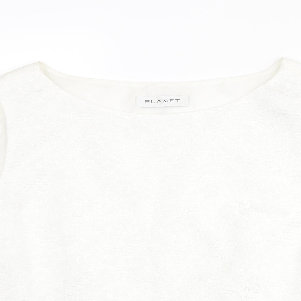 Planet Womens White Floral Polyester Basic Blouse Size 16 Round Neck