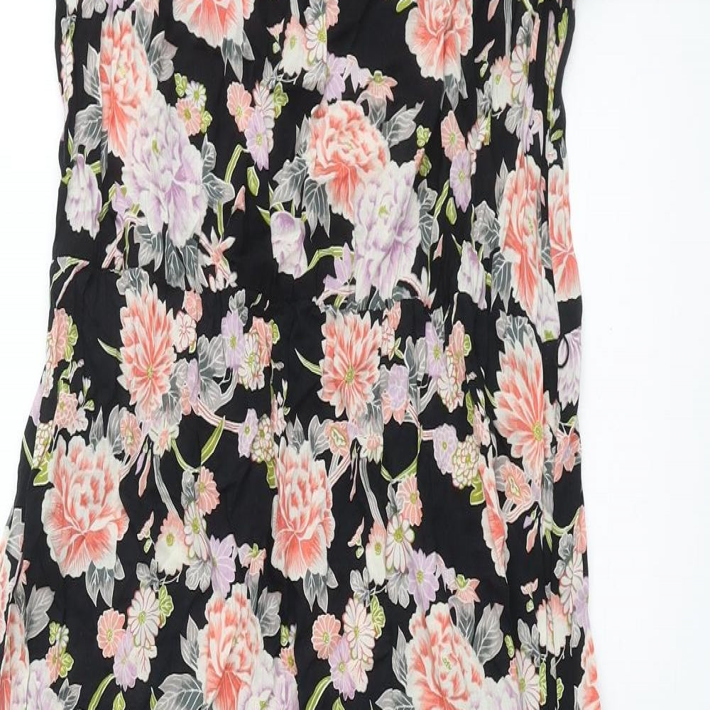 Oasis Womens Multicoloured Floral Viscose Maxi Size 16 Scoop Neck Button - Lace Detail