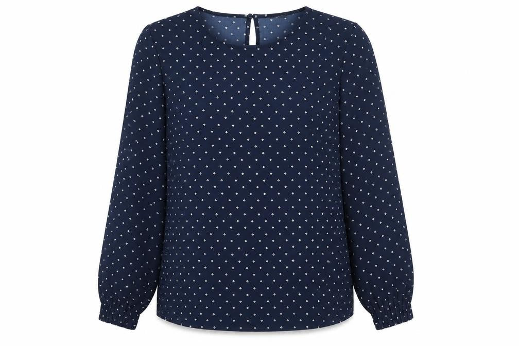 Cortefiel Womens Blue Geometric Polyester Basic Blouse Size S Round Neck