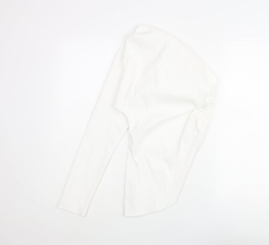 Zara Womens White Polyester Basic Blouse Size S One Shoulder - Asymmetric Hem Rouched