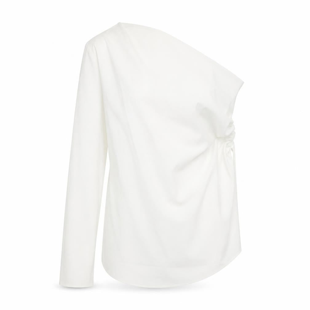 Zara Womens White Polyester Basic Blouse Size S One Shoulder - Asymmetric Hem Rouched