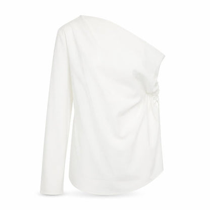 Zara Womens White Polyester Basic Blouse Size S One Shoulder - Asymmetric Hem Rouched